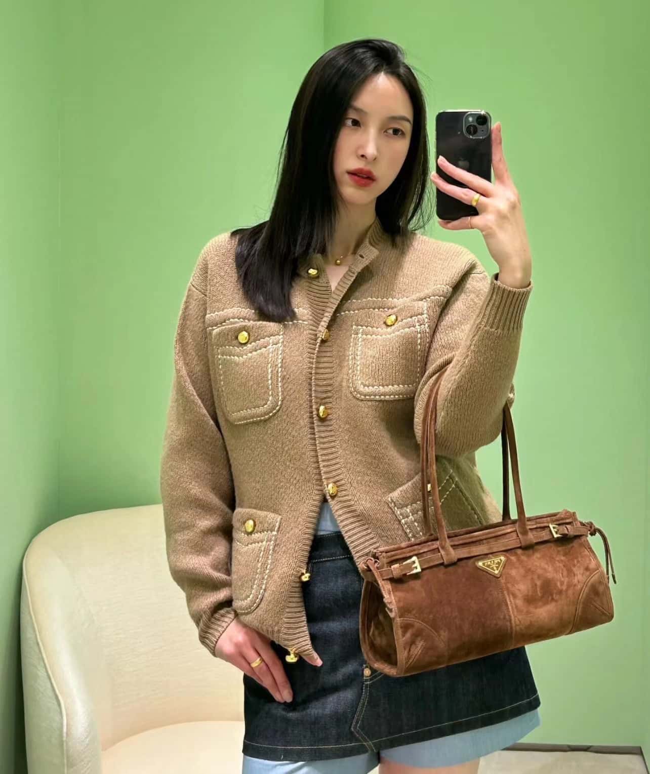 PRADA LusSolf磨砂皮 1BA426 深棕色-高仿包包