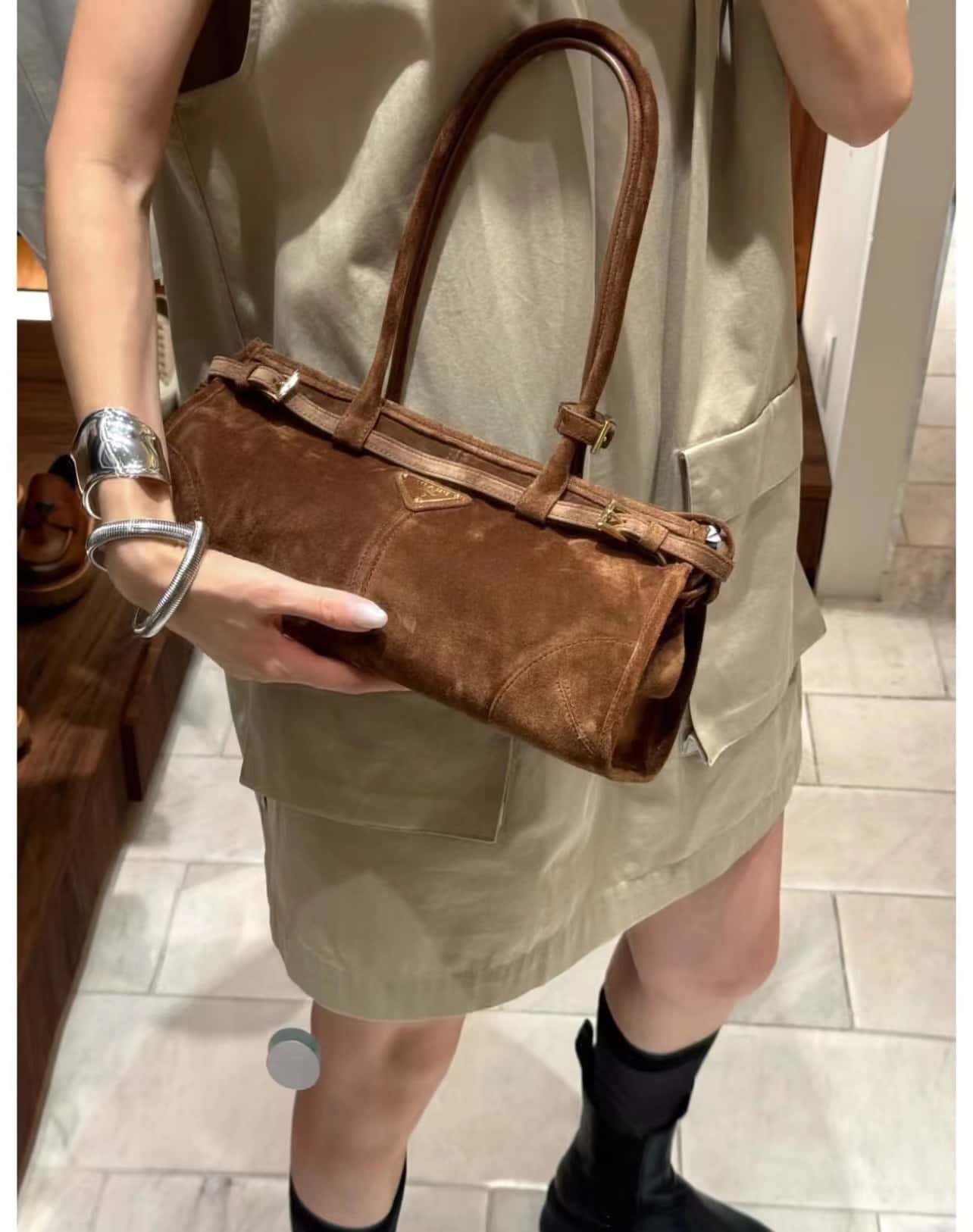 PRADA LusSolf磨砂皮 1BA426 深棕色-高仿包包