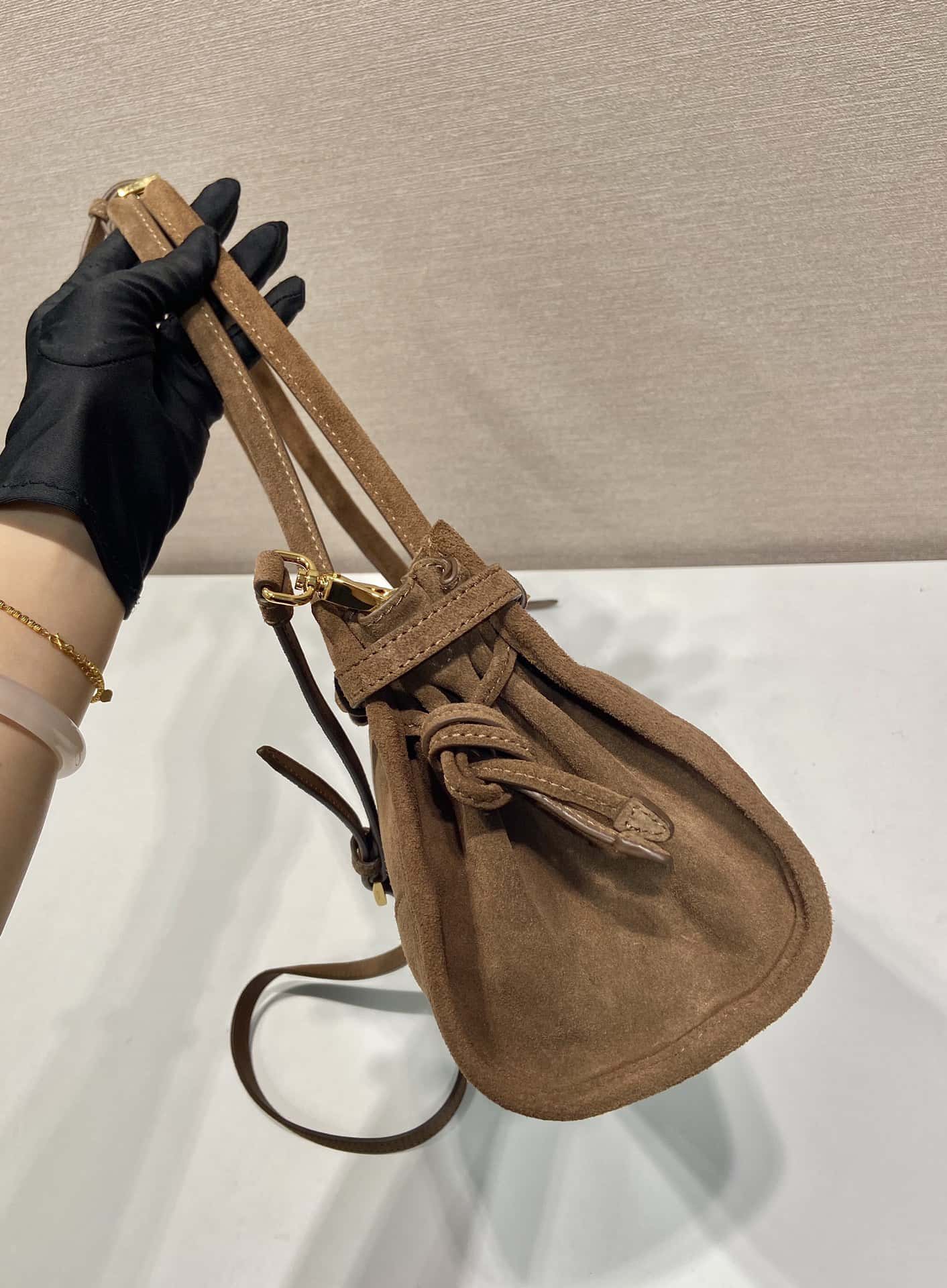 PRADA LusSolf磨砂皮 1BA426 深棕色-高仿包包