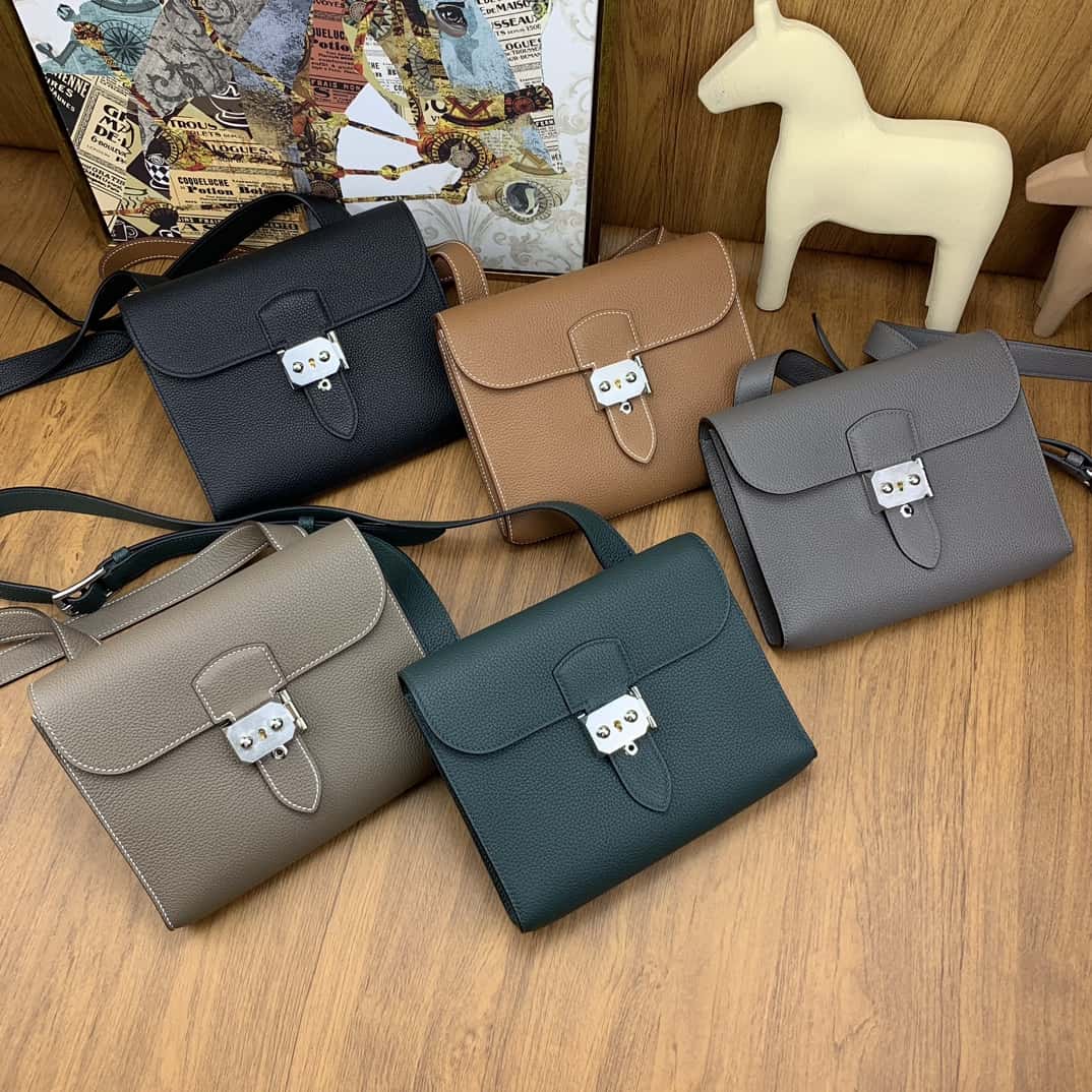 Hermès 信差包 Sac a depeches 21cm togo皮 黑色 银扣-高仿包包