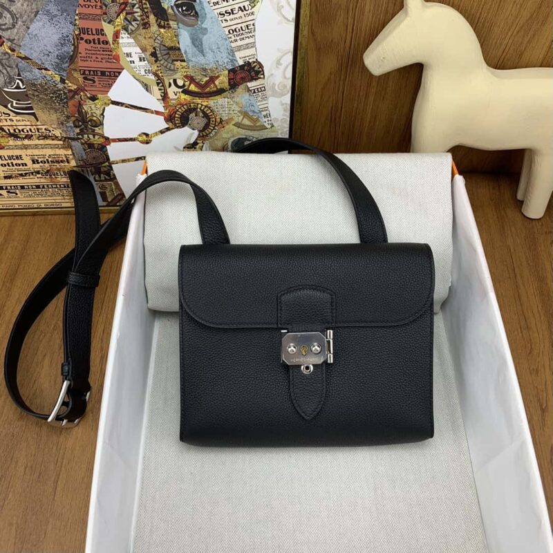 Hermès 信差包 Sac a depeches 21cm togo皮 黑色 银扣-高仿包包
