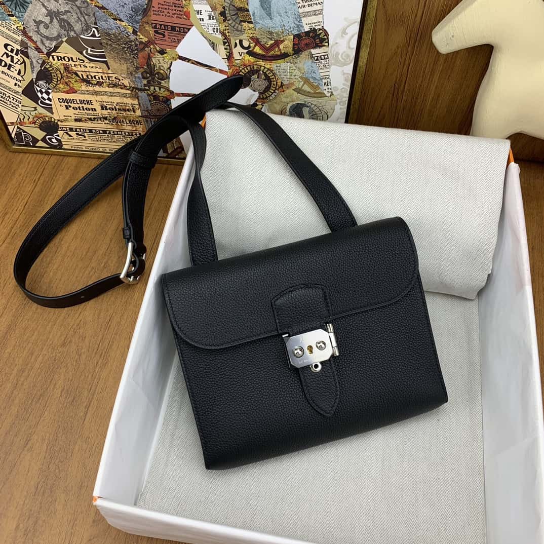 Hermès 信差包 Sac a depeches 21cm togo皮 黑色 银扣-高仿包包