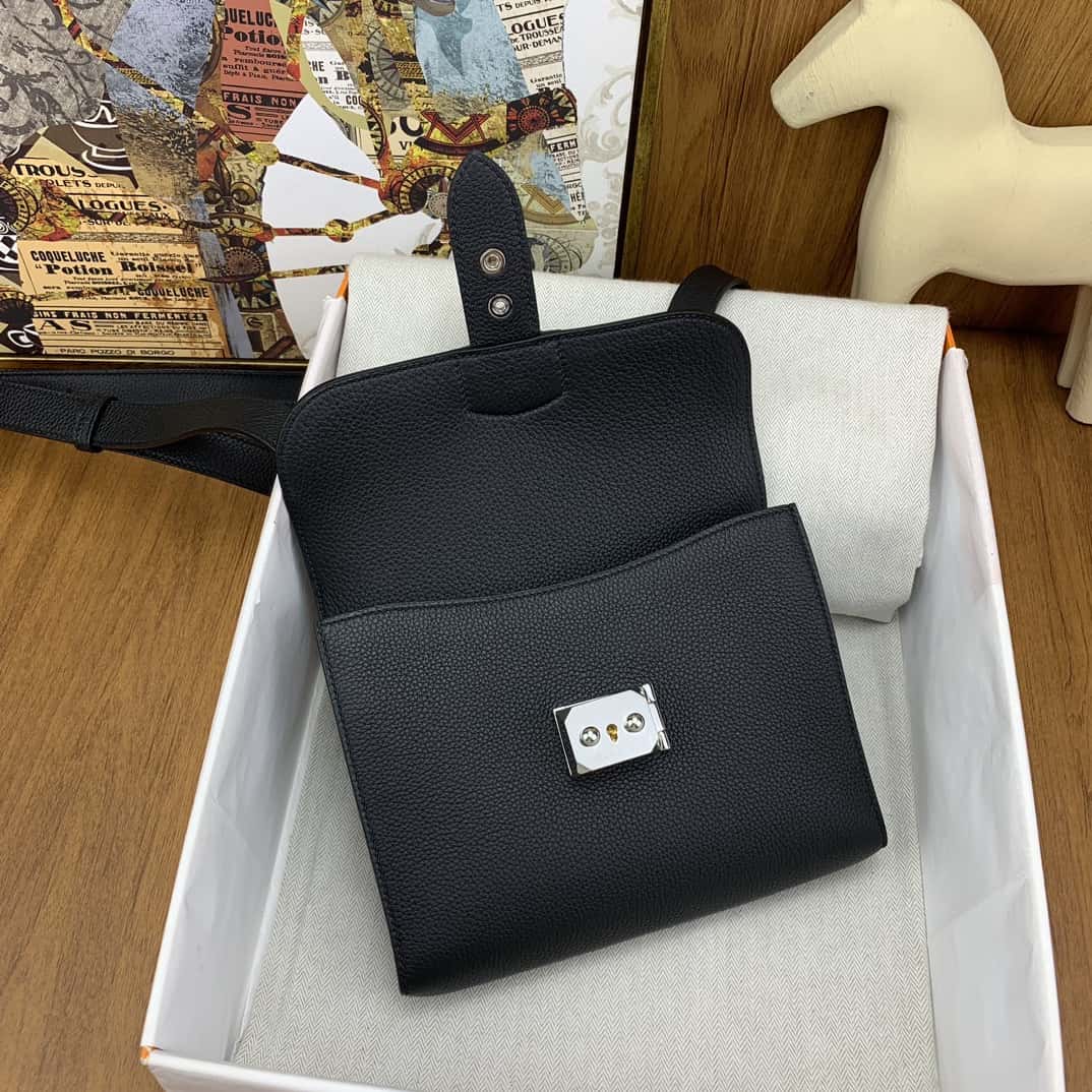 Hermès 信差包 Sac a depeches 21cm togo皮 黑色 银扣-高仿包包