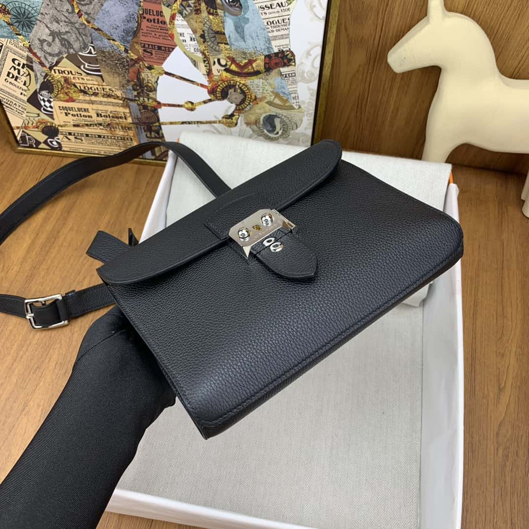 Hermès 信差包 Sac a depeches 21cm togo皮 黑色 银扣