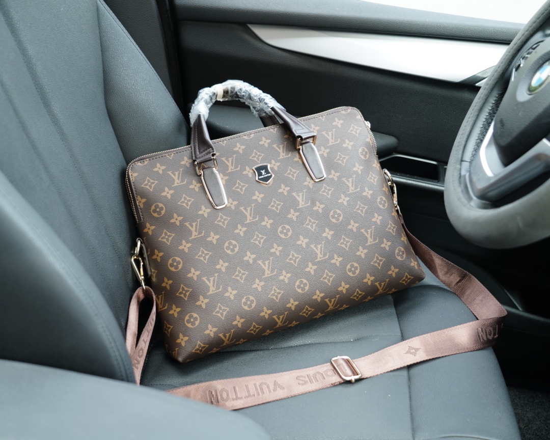 路易威登 官网同步 高版本 高仿公文斜挎手提背包 原单小牛皮材质-高仿包包